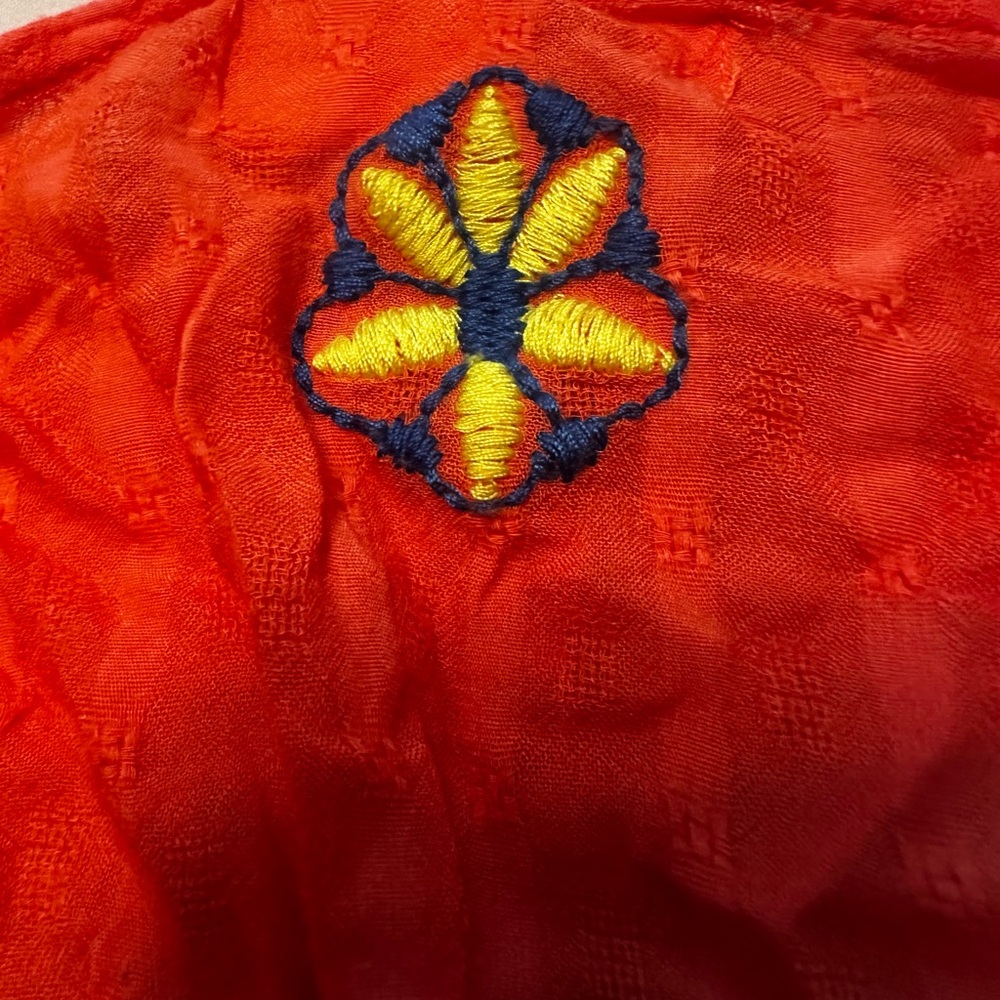 Umgee Coral Tunic / Dress (mini) with Blue and Yellow Embroidery Size Medium EUC - Picture 11 of 13